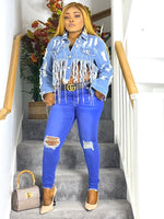 Load image into Gallery viewer, Distressed Denim Jacket With Rhinestone - MLH Online
