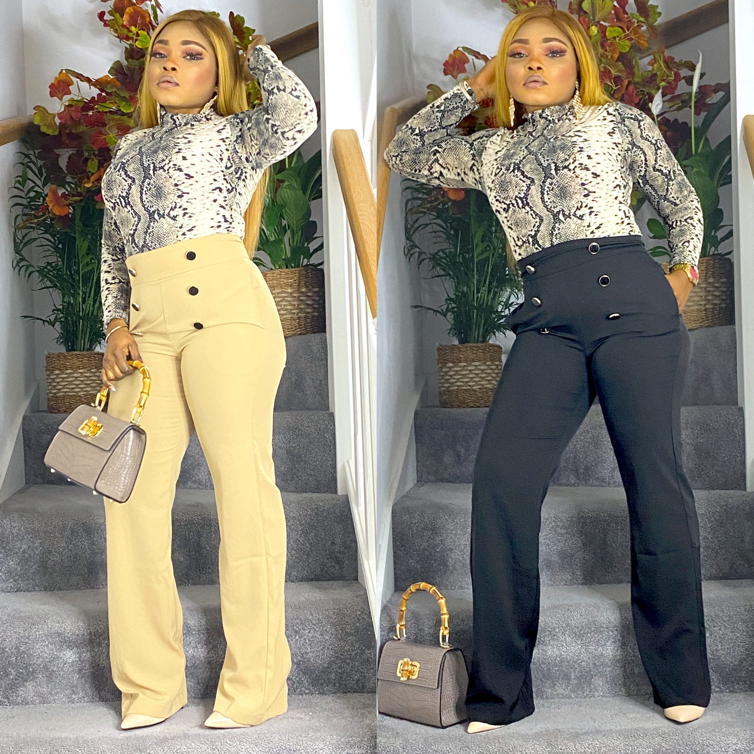 High Waist Pants With Buttons - MLH Online