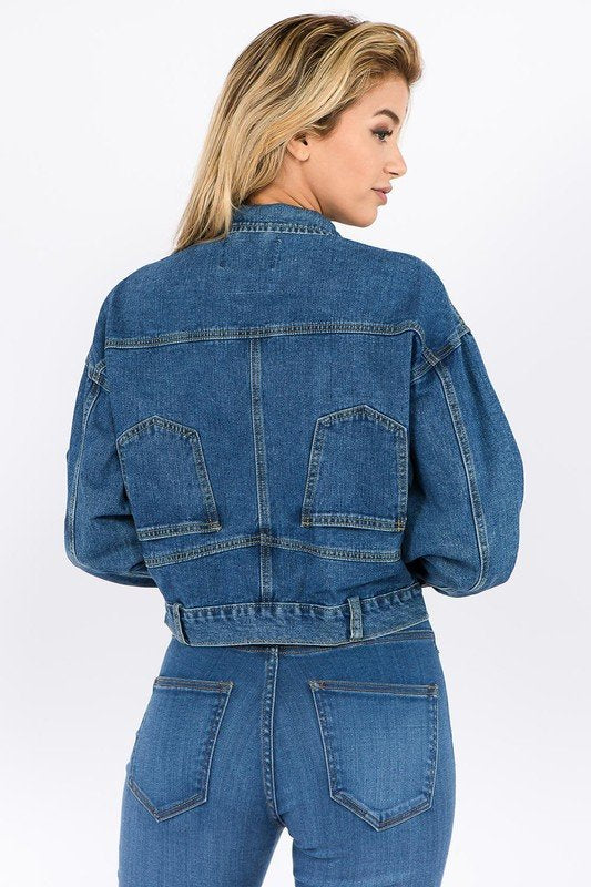 Baggy Fit Denim Jacket With Fur Trim - Blue / Extra small Up to UK 10 - MLH Online