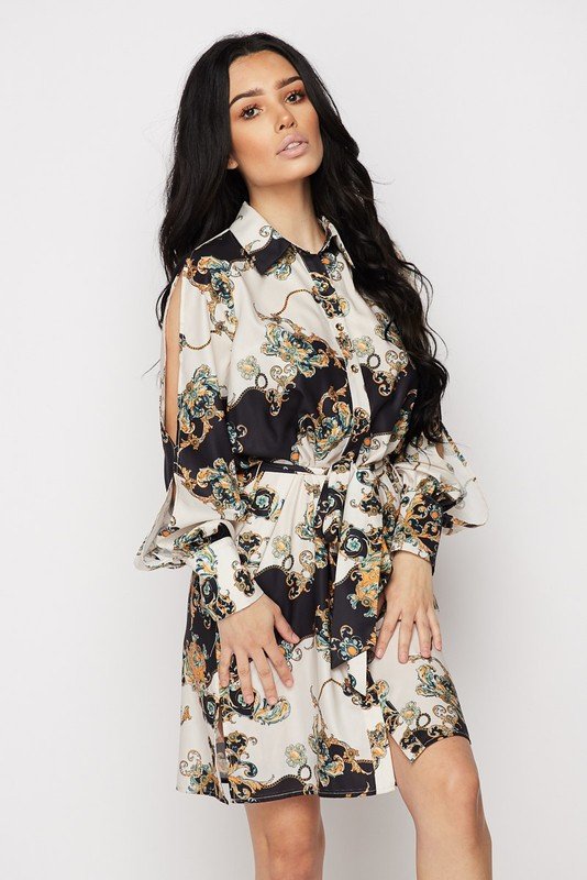 Shirt Printed Dress Ivory - Ivory / Small - MLH Online