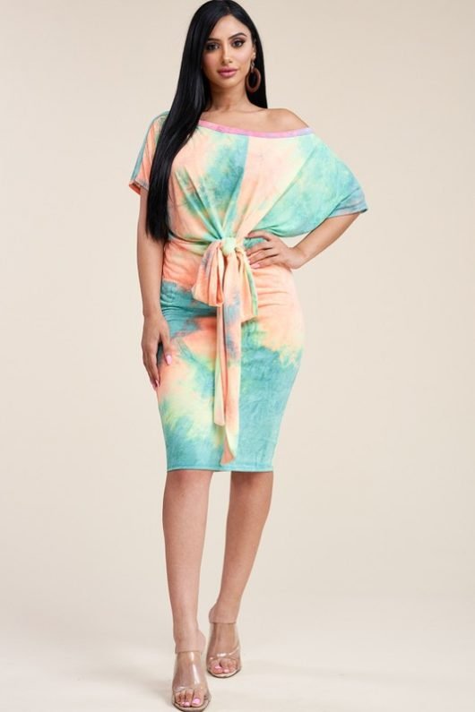 Neon Slouchy Dress With Waist Tie-MLH - MLH Online