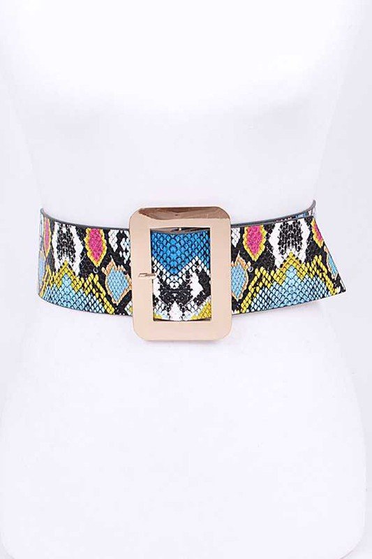 Multi Color Snake Print Iconic Wide Buckle Belt - one size / multi colour - MLH Online