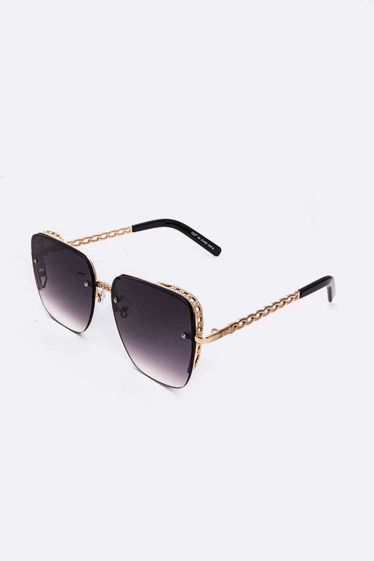 Chain Detail Temple Fashion Square Sunglasses- MLH - MLH Online