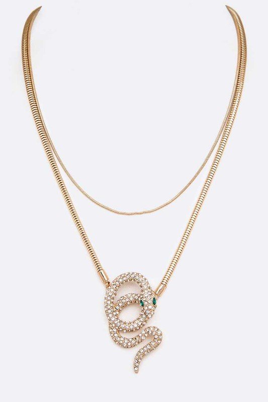 Iconic Crystal Snake Pendant Necklace - Gold - MLH Online