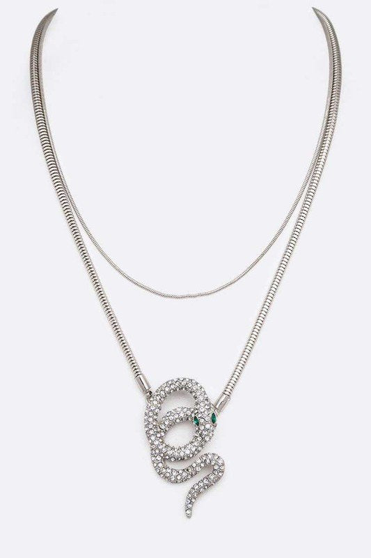 Iconic Crystal Snake Pendant Necklace - Silver - MLH Online