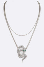 Load image into Gallery viewer, Iconic Crystal Snake Pendant Necklace - Silver - MLH Online
