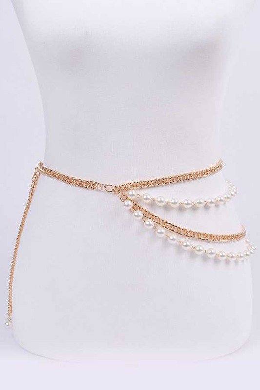 Pearl Station Mix Chain Belt - one size / Gold - MLH Online