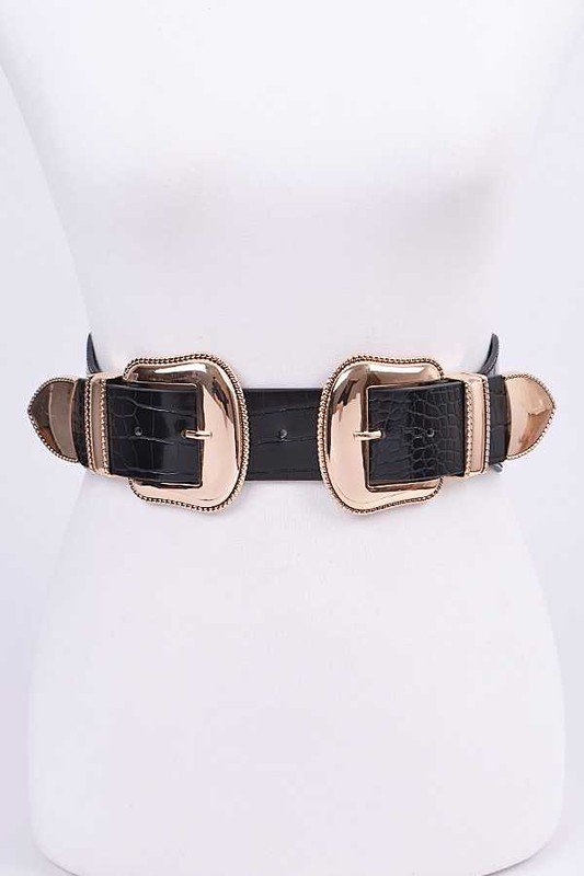 Double Buckle Iconic Stretch Belt - one size / Gold - MLH Online