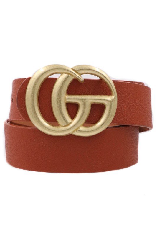Double G Ring Faux Leather Buckle Belt - one size / Brown - MLH Online