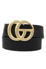 Load image into Gallery viewer, Double G Ring Faux Leather Buckle Belt - one size / Black - MLH Online
