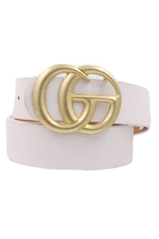 Double G Ring Faux Leather Buckle Belt - one size / White - MLH Online