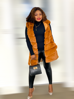 Load image into Gallery viewer, Box Cut Sleeveless Faux Fur Gilet With Hoodie-MLH - MLH Online
