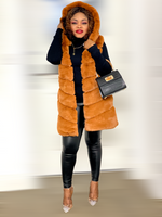 Load image into Gallery viewer, Box Cut Sleeveless Faux Fur Gilet With Hoodie-MLH - camel / L/XL -(UK 14/16) - MLH Online
