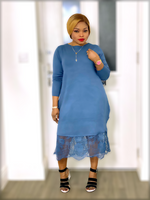 Load image into Gallery viewer, Cassandra Long Sleeve Dress With Lace Details - S/M - UK 10/12 / Blue - MLH Online
