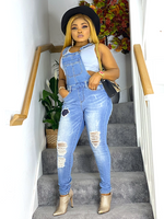 Load image into Gallery viewer, Distressed Bodice Bib Style Denim Overall Jeans - S (UK 10) - MLH Online
