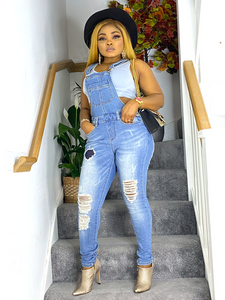 Distressed Bodice Bib Style Denim Overall Jeans - S (UK 10) - MLH Online