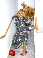 Load image into Gallery viewer, Chain Print Midi Shirt Dress - Navy blue / M-UK 12 - MLH Online
