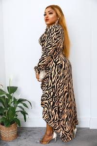 Zebra Print Frill Wrap Dress - XL-UK 16 - MLH Online