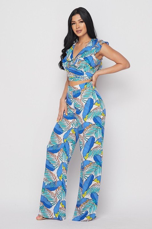 Two Piece Printed Set Royal Blue - Royal blue / Small - MLH Online