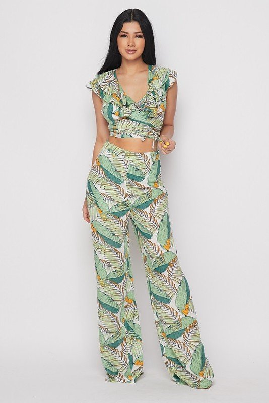Two Piece Printed Set Royal Blue - Green / Large - MLH Online