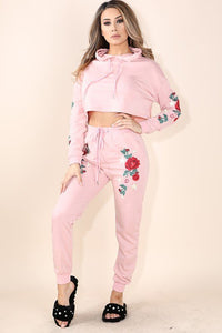 Embroidered Hoodie Pullover Top and Jogger Set - MLH Online