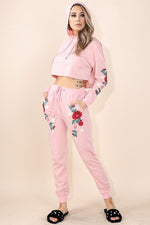Load image into Gallery viewer, Embroidered Hoodie Pullover Top and Jogger Set - Blush / Large - MLH Online
