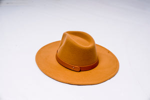 Chic Trimmed Buckled Leather Belt Fedora Hat - camel - MLH Online