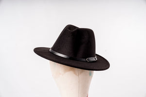Chic Trimmed Buckled Leather Belt Fedora Hat - Black - MLH Online