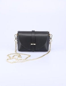 Genuine Leather Bag With Chain Strap - one size / Black - MLH Online