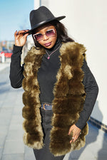 Load image into Gallery viewer, Box Cut Sleeveless Faux Fur Gilet-MLH - Khaki / S/M (UK10/12) - MLH Online
