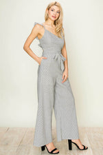 Load image into Gallery viewer, MLH Ruffle Strap Jumpsuit - Large / Charcoal - MLH Online
