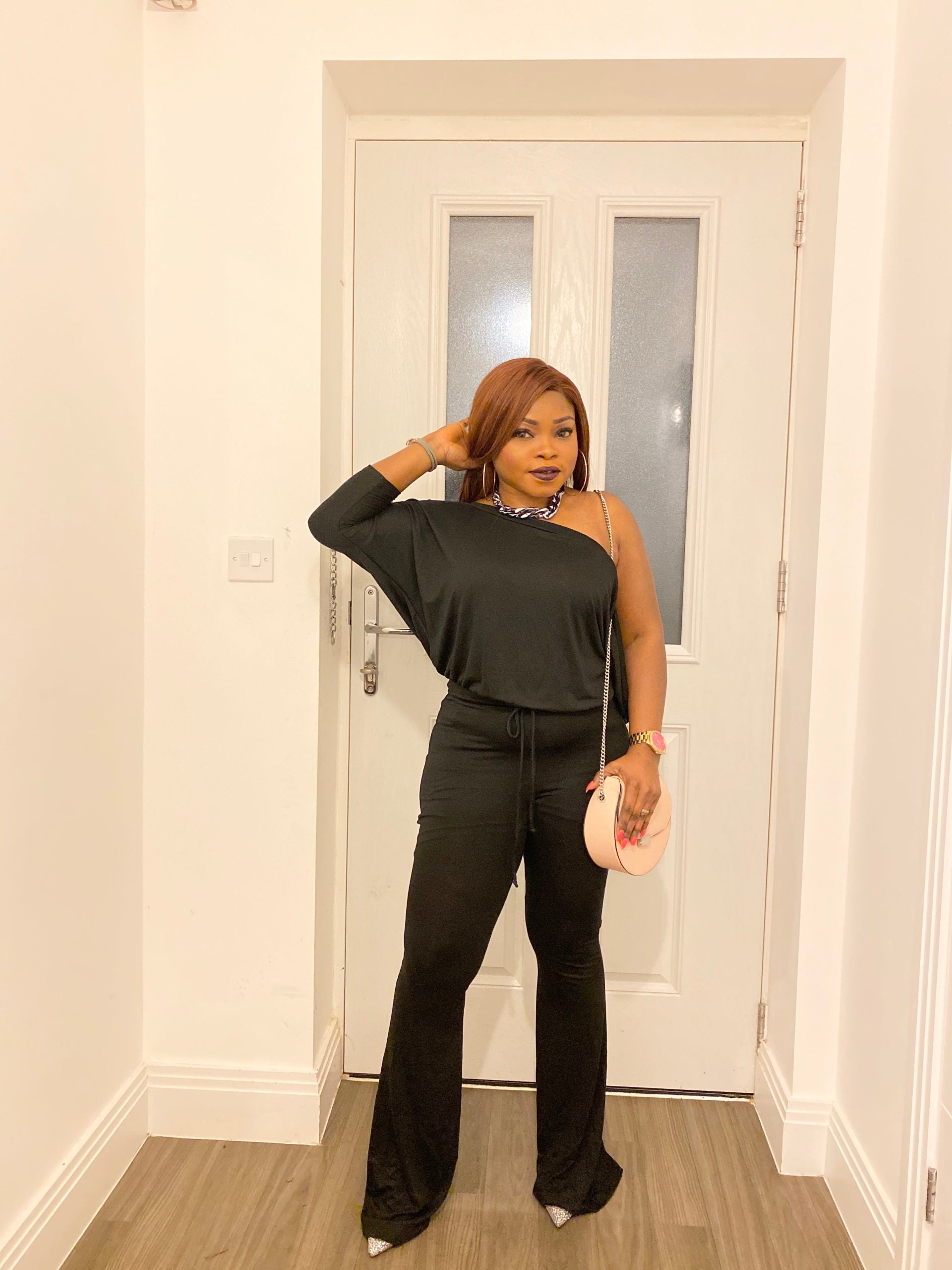 Off Shoulder Solid Jumpsuit In Black - MLH Online