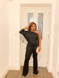 Off Shoulder Solid Jumpsuit In Black - MLH Online