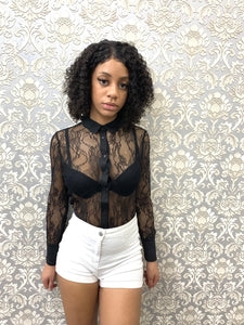 Shirt Lace Bodysuit - Black / Large - MLH Online