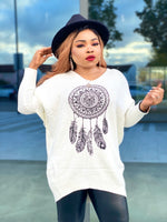 Load image into Gallery viewer, Stone Embellished Feather Print Jumper In White - MLH Online
