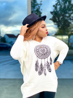 Load image into Gallery viewer, Stone Embellished Feather Print Jumper In White - White / One size up to Large - MLH Online
