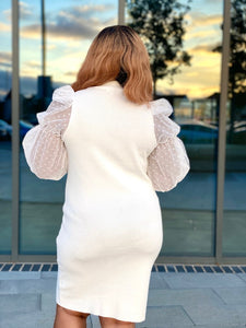 Mariamah puff Lace long sleeve midi sweater dress-MLH - MLH Online
