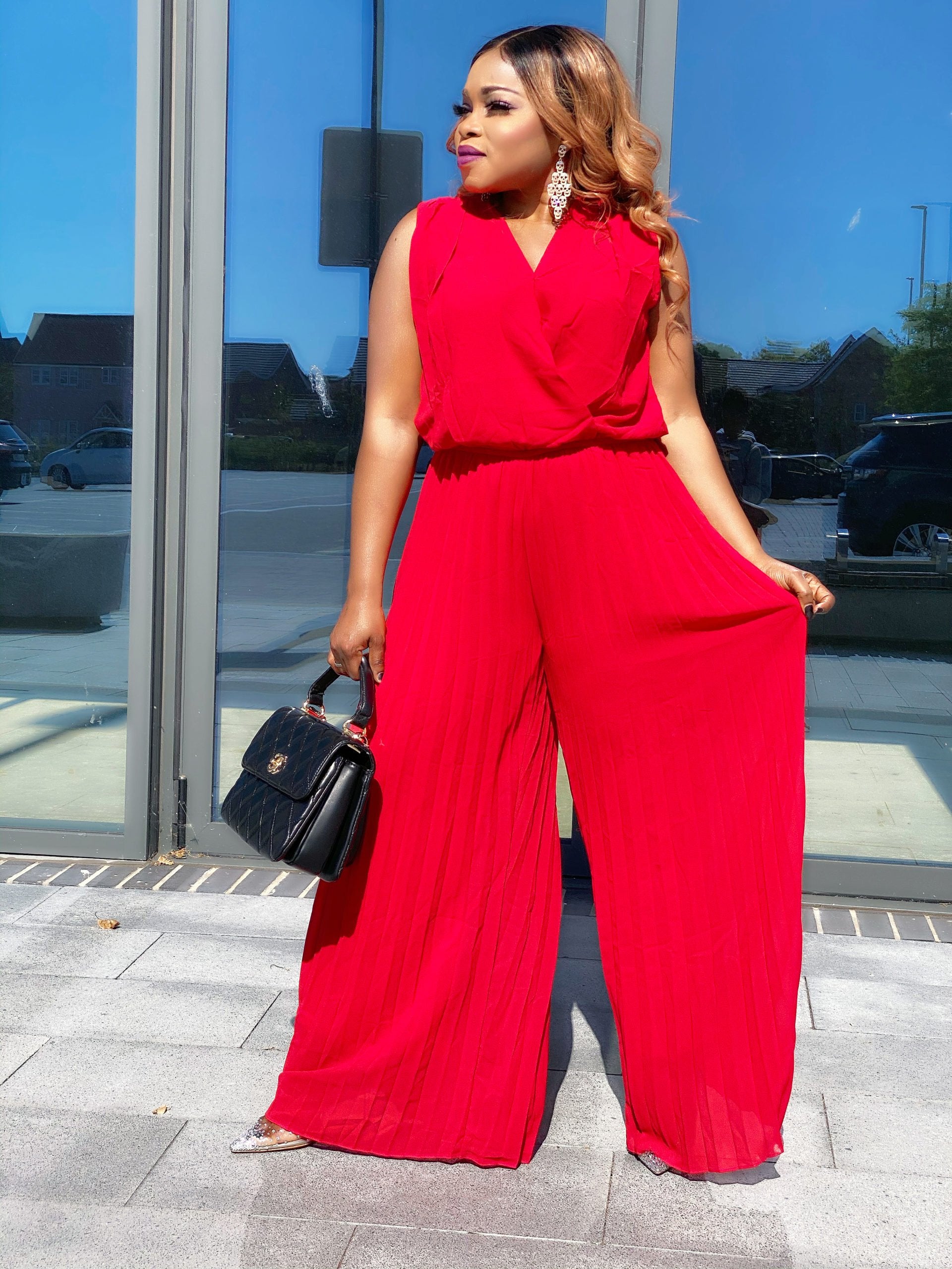 Debbie Pleated Palazzo Jumpsuit - M (UK 12) / Red - MLH Online