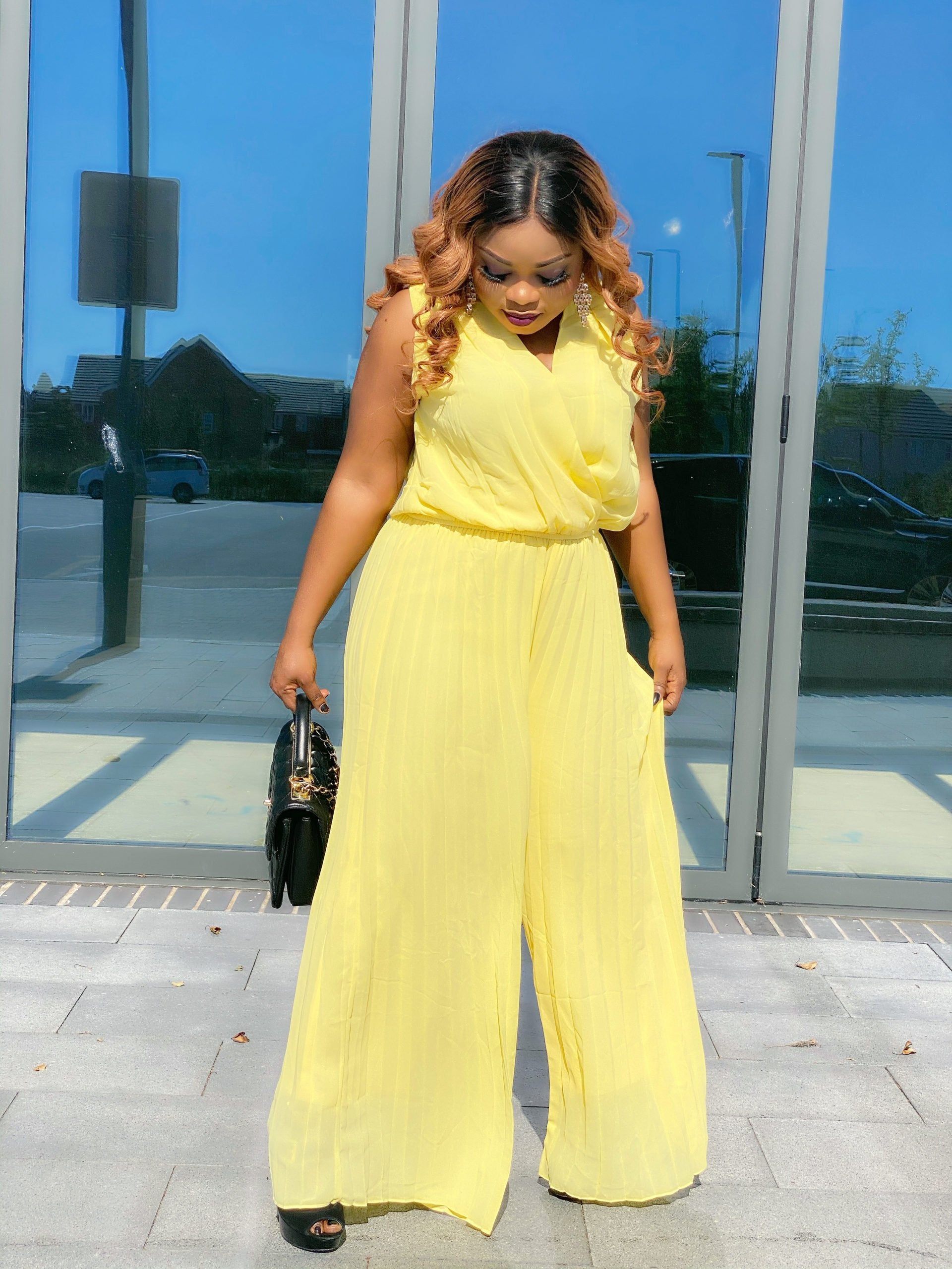 Debbie Pleated Palazzo Jumpsuit - S (UK 10) / Yellow - MLH Online