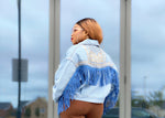 Load image into Gallery viewer, Women&#39;s Denim Cow Boy Jacket With Frills - MLH Online
