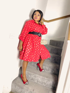 Sasha2 Plus Size Dress With Gold Bardot - Red / M (UK 12) - MLH Online