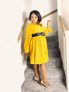 Sasha2 Plus Size Dress With Gold Bardot - Mustard / 3XL (UK 20) - MLH Online