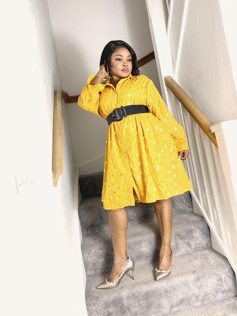 Sasha2 Plus Size Dress With Gold Bardot - Mustard / XL (UK 16) - MLH Online