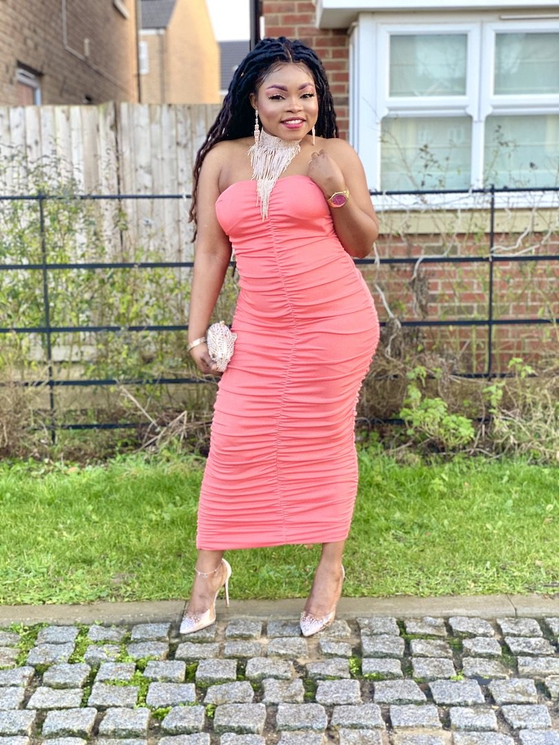 Ruched Bandeau Midi Dress - Coral / One size fits up to Large - MLH Online