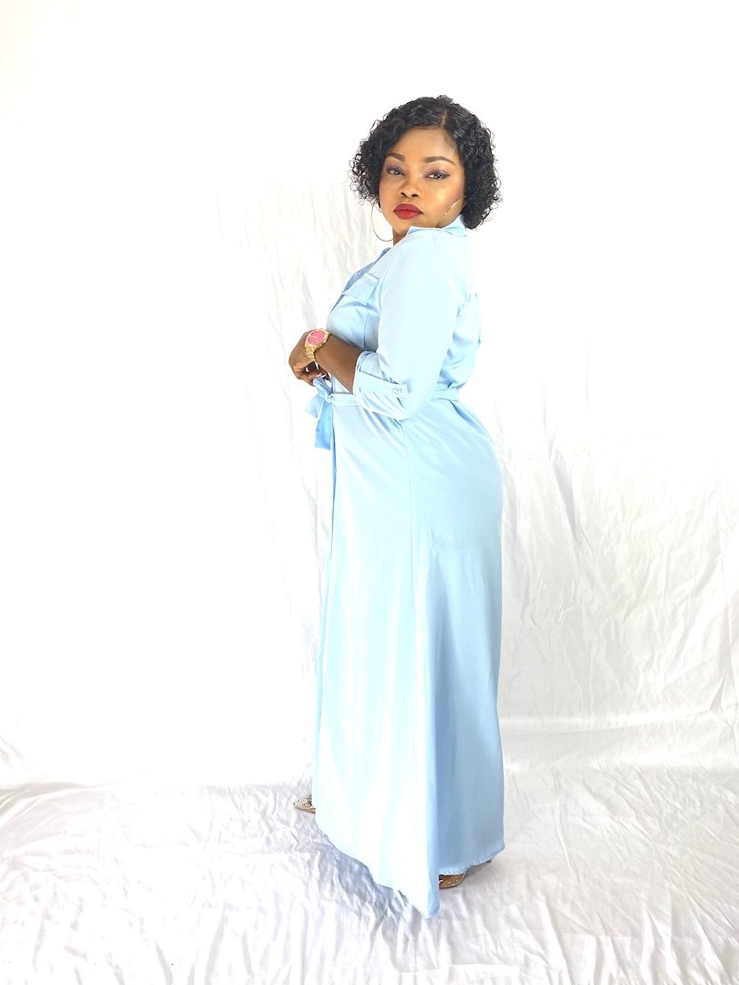Juliet Long Shirt Dress With Front Pockets - Blue / One size- up to UK 12 - MLH Online