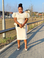 Load image into Gallery viewer, Pamela Shaky Shaky Sleeve Bodycon Dress - Cream / Medium - MLH Online
