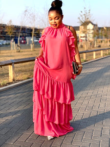 Victoria Layered Super Maxi Dress - Pinkish Red / Medium - MLH Online