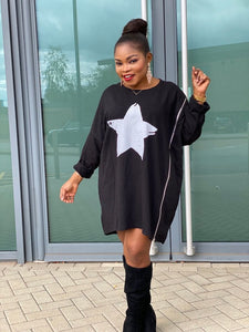 Star Dress With Side Zipper - Black / One size-Up to XL-UK 20 - MLH Online