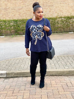 Load image into Gallery viewer, Flower Round Neck Long Sleeve Top - Navy blue / One size fits up to-UK 18 - MLH Online
