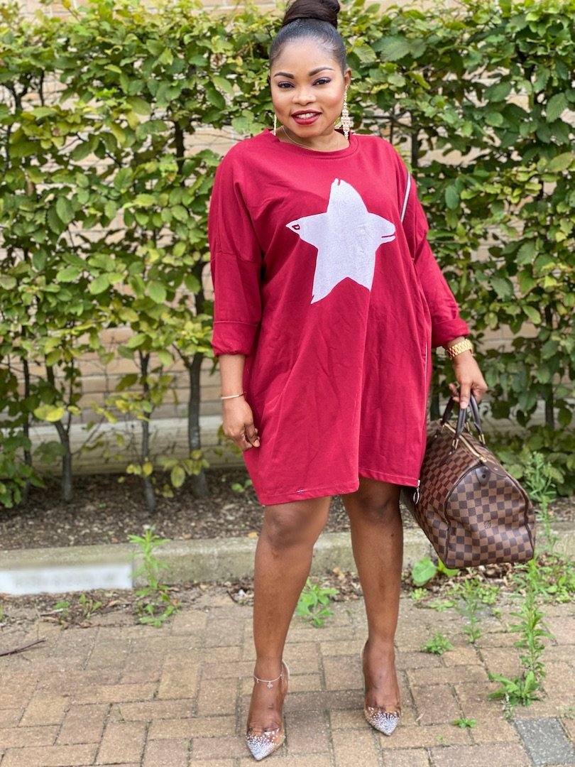 Star Dress With Side Zipper - Wine / One size-Up to XL-UK 20 - MLH Online